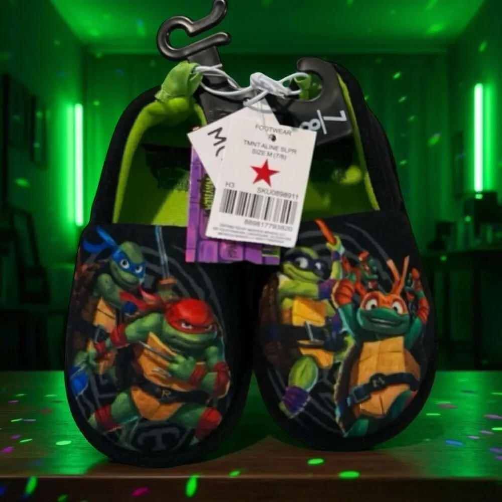 Macys Teenage Mutant Ninja Turtles Mutant Mayhem Toddler Fuzzy Slippers M 7/8